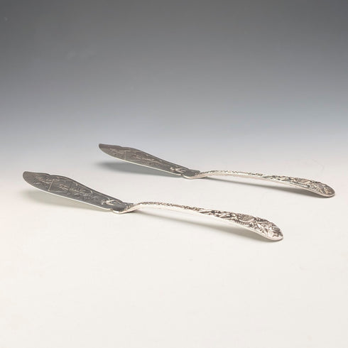 1870s British Antique Silver Plated Butter Knife Pair in Case